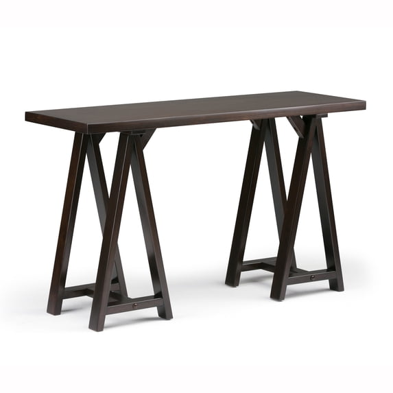 Simpli Home Sawhorse SOLID WOOD 50 inch Wide Modern Industrial Console Sofa Table in Dark Chestnut Brown