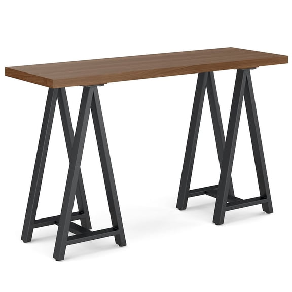 Simpli Home Sawhorse SOLID WOOD Modern Industrial 50 inch Wide SOLID WALNUT WOOD and Metal Console Sofa Table