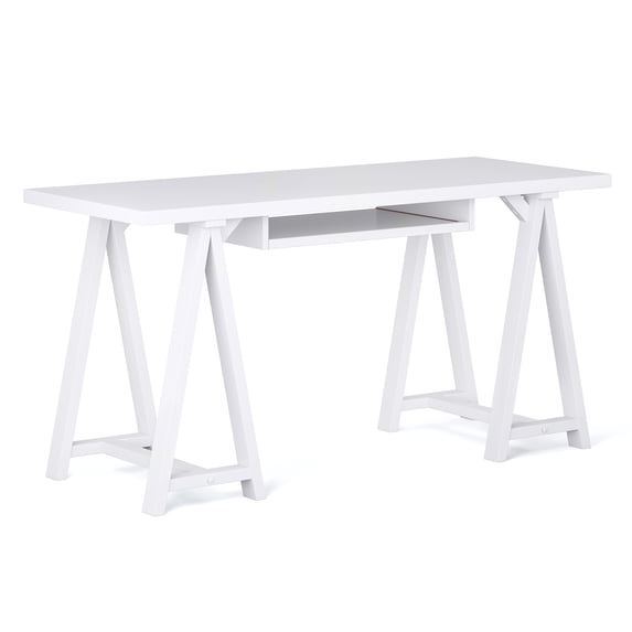 Simpli Home Sawhorse SOLID WOOD Modern Industrial 60 inch Wide Writing Office Desk in White