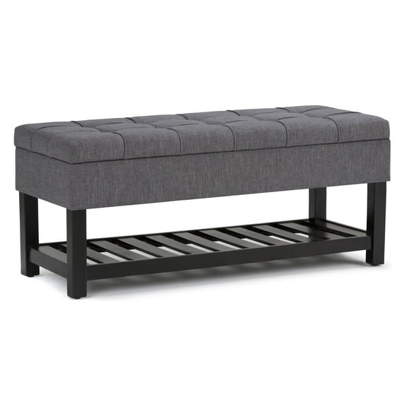 Simpli Home Saxon 44" Transitional Rectangle Ottoman Bench in Gray Linen Look Fabric