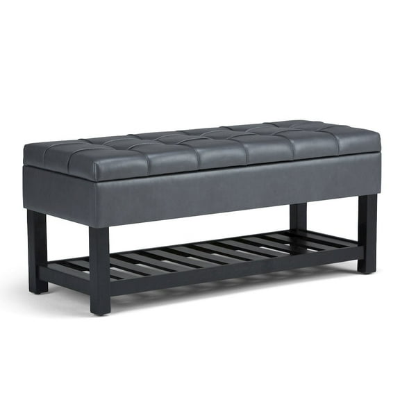 Simpli Home Saxon 44" Transitional Rectangle Ottoman Bench in Stone Gray Faux Leather