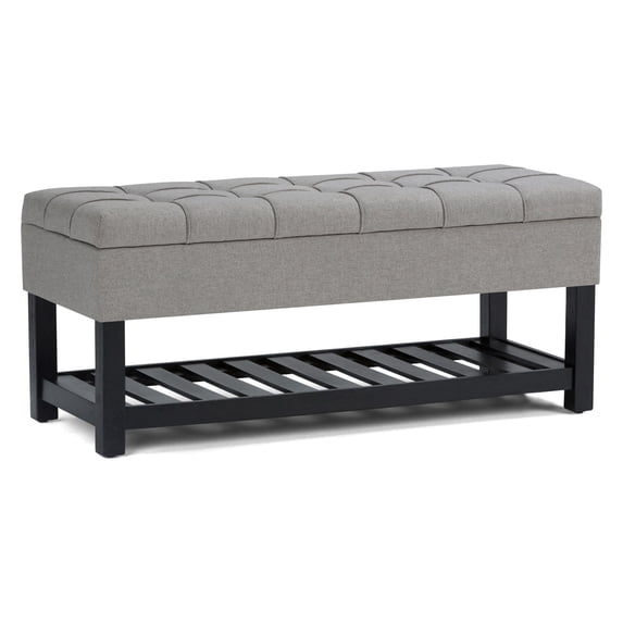 Simpli Home Saxon 43 inch Wide Transitional Rectangle Storage Ottoman Bench in Dove Grey Linen Look Fabric