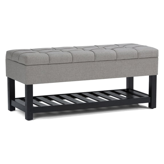Simpli Home Saxon 43 inch Wide Transitional Rectangle Storage Ottoman Bench in Dove Grey Linen Look Fabric