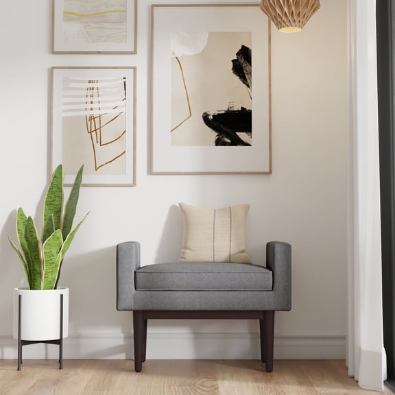 Scott 29 inch Wide Contemporary Rectangle Small Ottoman Bench in Pewter Grey Linen Fabric