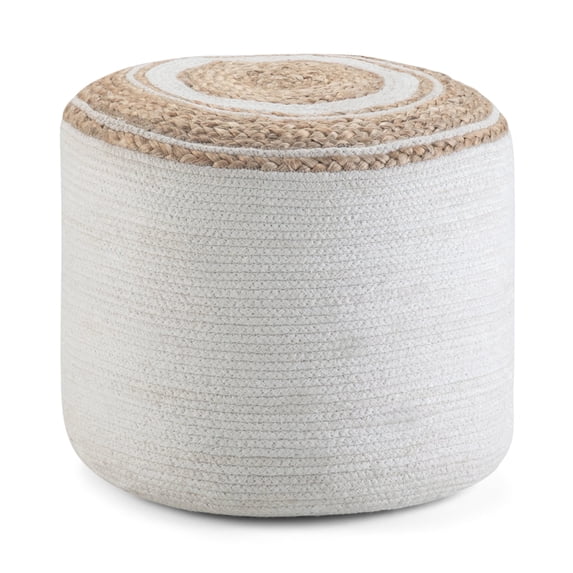 Simpli Home Serena 18 inch Wide Boho Round Braided Pouf in Natural Jute and Cotton