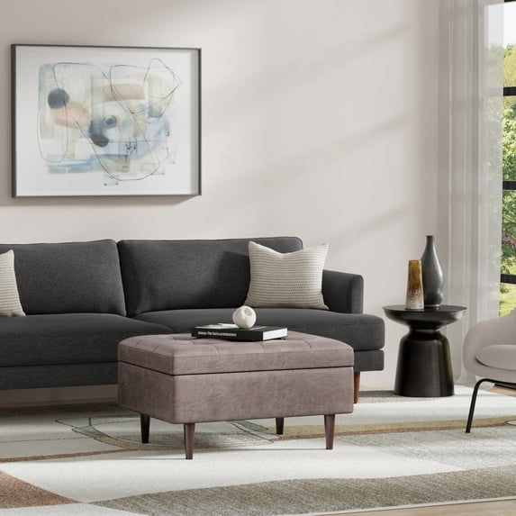 Simpli Home Shay 34W Small Rectangular Storage Ottoman