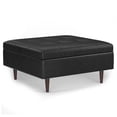 thumbnail image 1 of Shay 38 inch Wide Mid Century Modern Square Mid Century Large Square Coffee Table Storage Ottoman in Distressed Black Vegan Faux Leather, Assembled, 1 of 12