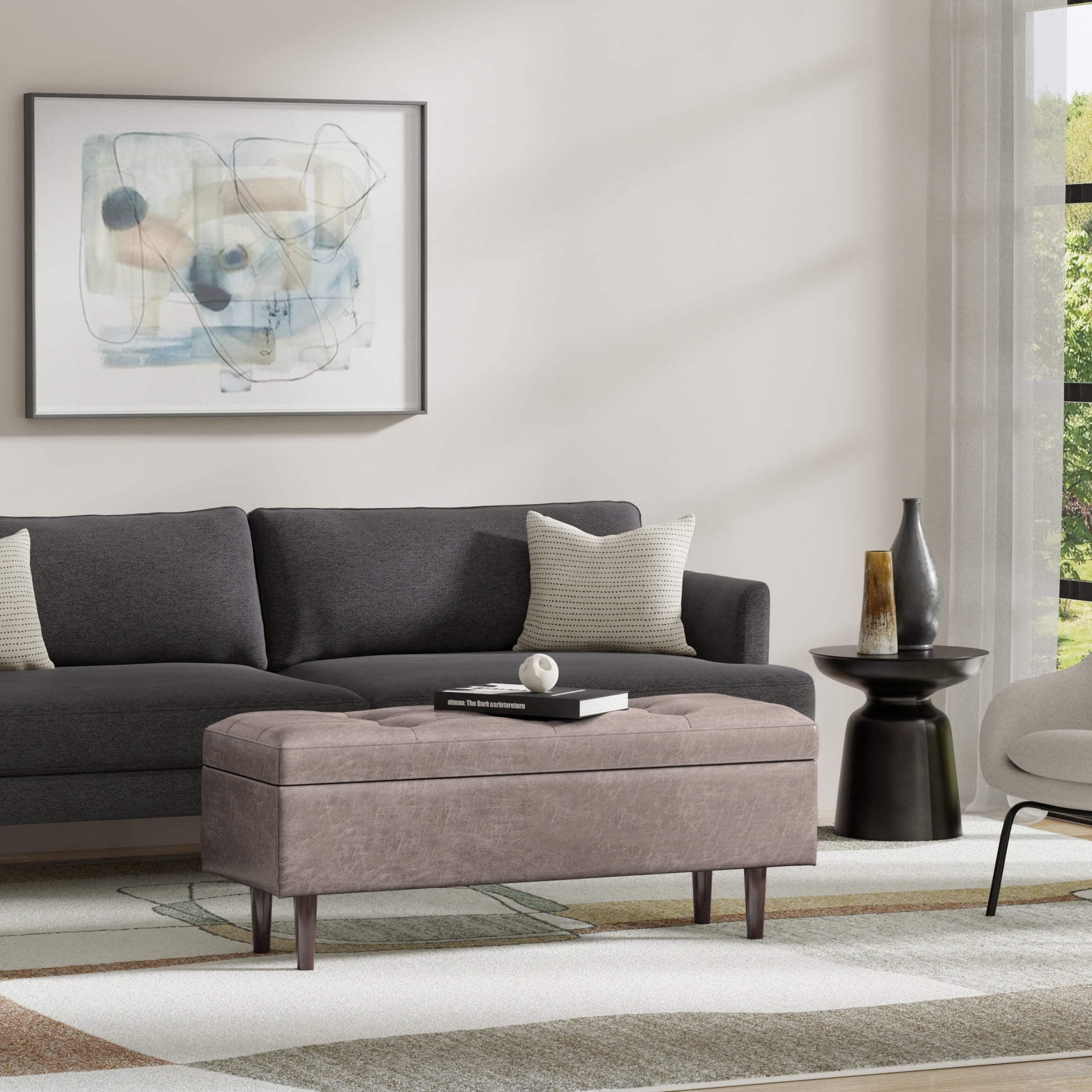 Simpli Home Shay 48" Wide Modern Rectangle Storage Ottoman in Gray ...