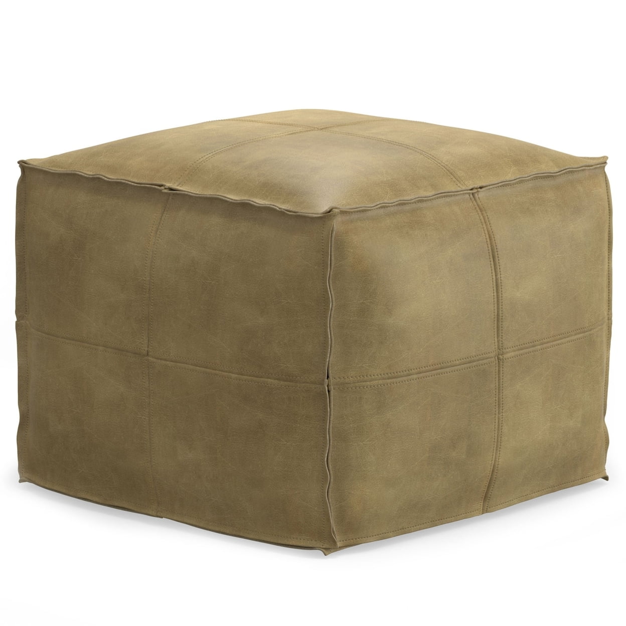 Sheffield Distressed Brown Genuine Leather Square Pouf