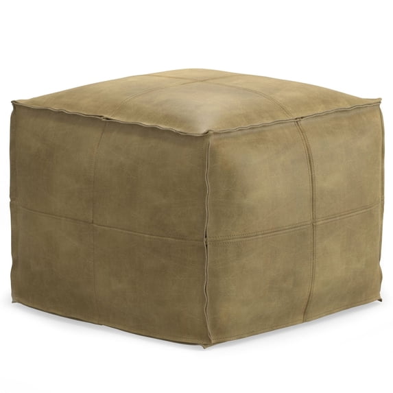 Sheffield Boho Square Pouf in Brown Genuine Leather