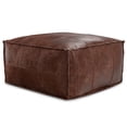 thumbnail image 1 of Simpli Home Sheffield 26 inch Wide Boho Square Coffee Table Pouf in Distressed Brown Genuine Leather, 1 of 6
