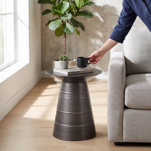 Simpli Home Sheridan 18 inch Wide Contemporary Round Conical Accent Table in Black