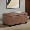 thumbnail image 1 of Sienna 33 inch Wide Storage Ottoman Bench in Distressed Saddle Brown Vegan Leather, 1 of 13