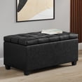thumbnail image 1 of Sienna 33 inch Wide Storage Ottoman Bench in Distressed Black Vegan Leather, 1 of 14