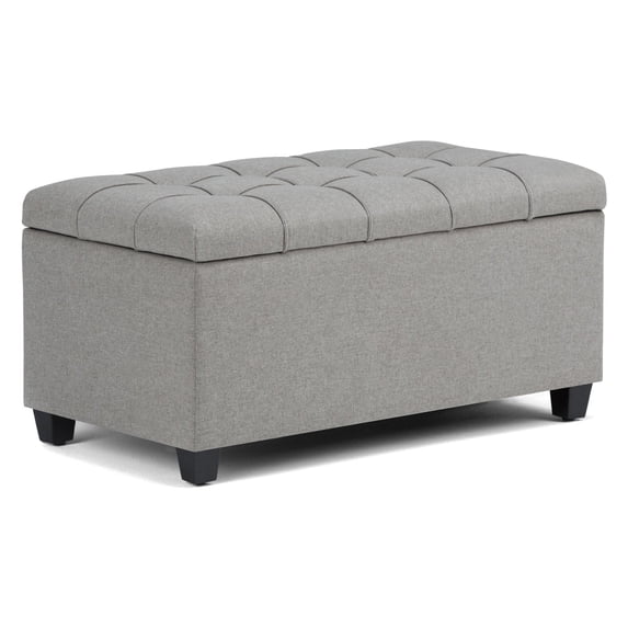 Sienna 33 inch Wide Storage Ottoman Bench in Dove Grey Linen-Look Fabric