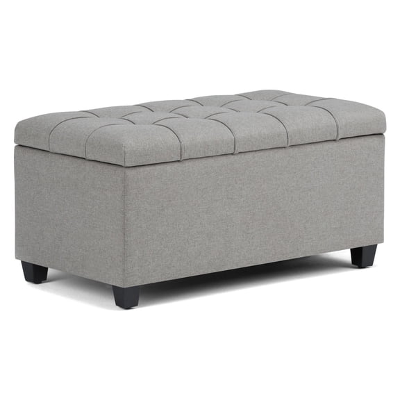 Sienna 33 inch Wide Storage Ottoman Bench in Dove Grey Linen-Look Fabric