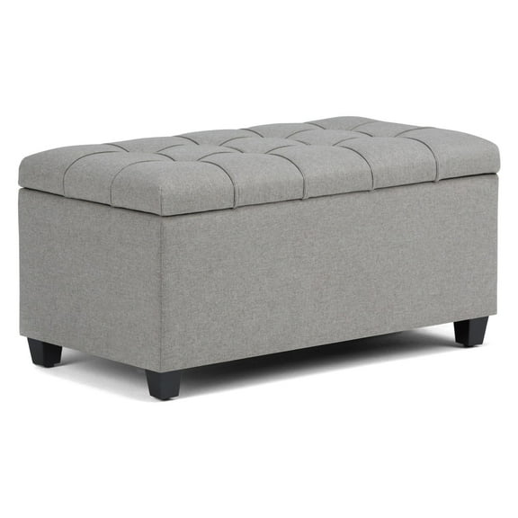 Sienna 33 inch Wide Storage Ottoman Bench in Dove Grey Linen-Look Fabric