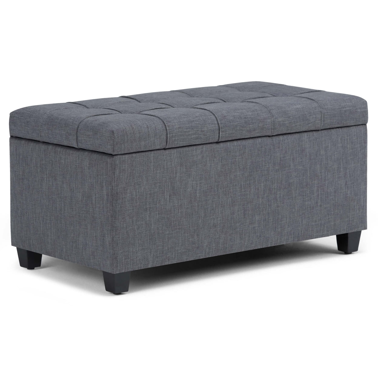 Slate Gray Tufted Wood Bench Ottoman with Interior Storage