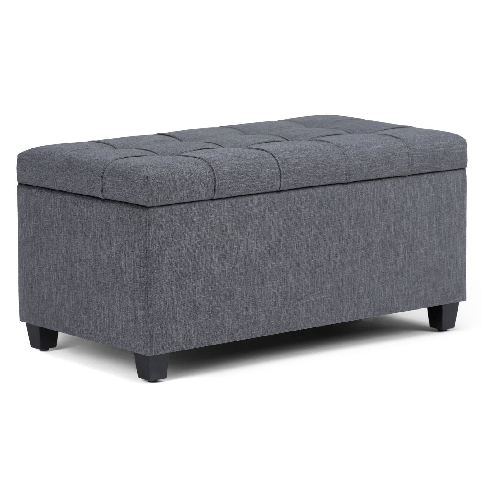 Slate Gray Tufted Wood Bench Ottoman with Interior Storage