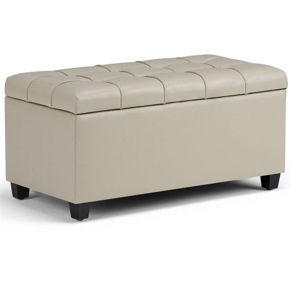 Sienna 33 inch Wide Storage Ottoman Bench in Satin Cream Vegan Leather