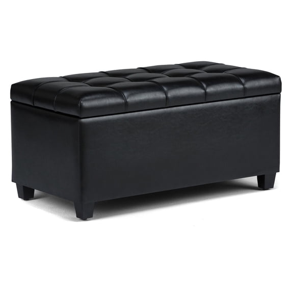 Sienna 33 inch Wide Storage Ottoman Bench in Midnight Black Vegan Leather