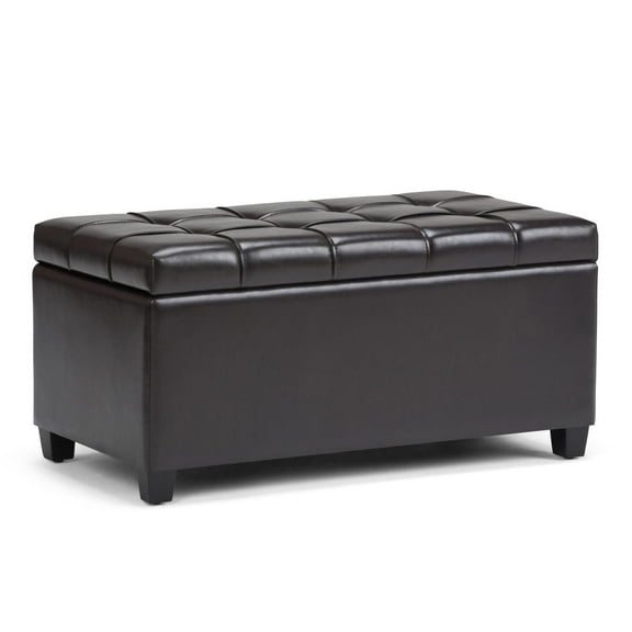 Sienna 33 inch Wide Storage Ottoman Bench in Tanners Brown Vegan Leather