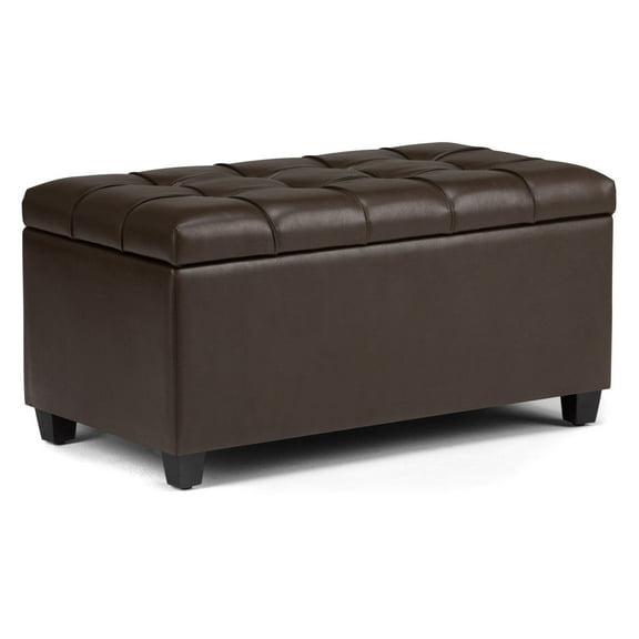 Sienna 33 inch Wide Storage Ottoman Bench in Chocolate Brown Vegan Leather