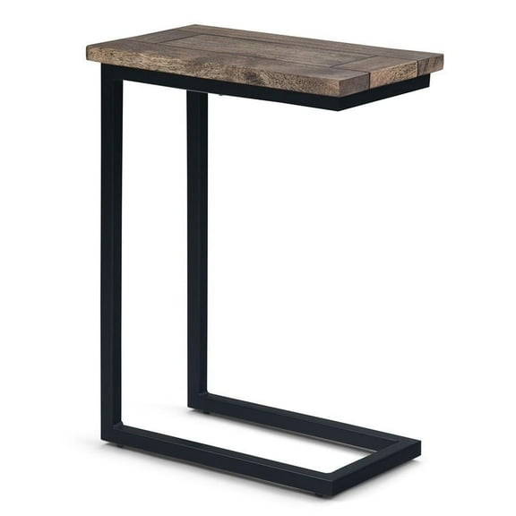 Simpli Home Skyler 18" Solid Wood & Metal C-Shaped Side Table in Dark Brown/Gold