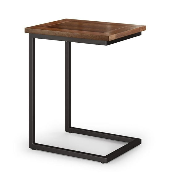 Skyler 16 inch Wide Solid Mango/Metal Industrial C Side Table in Dark Cognac Brown/Black, Assembled