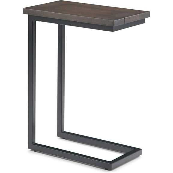 Skyler 18 inch Wide Solid Mango/Metal Industrial C Side Table in Walnut Brown/Black, Assembled