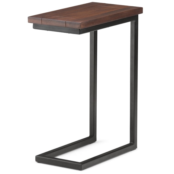 Simpli Home Skyler 18 inch Wide Solid Mango/Metal Industrial C Side Table in Dark Cognac Brown/Black, Assembled