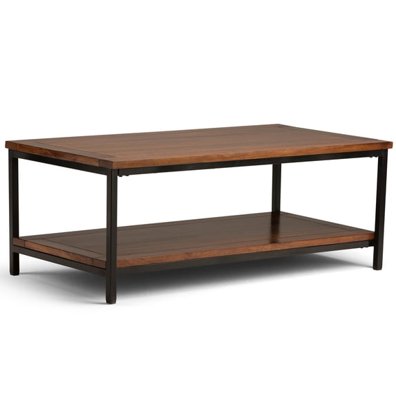 Simpli Home Skyler 48 inch Wide Solid Mango Wood Industrial Coffee Table in Dark Cognac Brown
