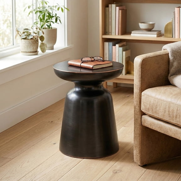 Simpli Home Toby 17 inch Wide Modern Industrial Metal Accent Table in Aged Copper Iron, Assembled