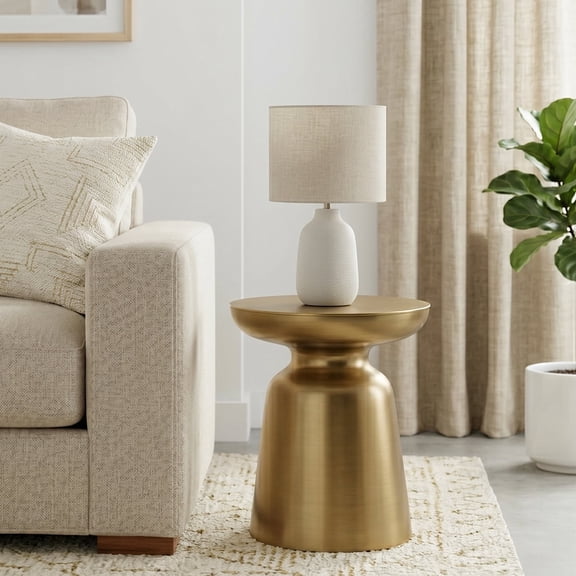 Simpli Home Toby 17 inch Wide Modern Industrial Metal Accent Table in Gold Iron, Assembled
