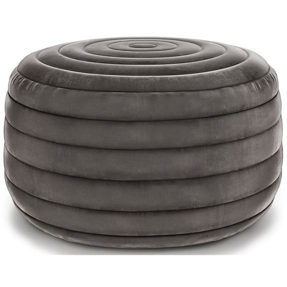 Simpli Home Simpli Home Vivienne Boho Round Pouf in Grey Velvet Fabric