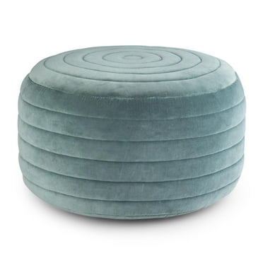 Simpli Home Vivienne Boho Round Pouf in Turquoise Velvet Fabric