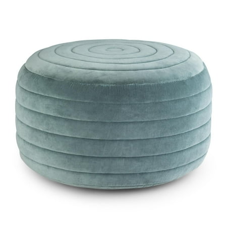 Simpli Home - Vivienne Round Contemporary Velvet/Polystyrene Pouf - Turquoise