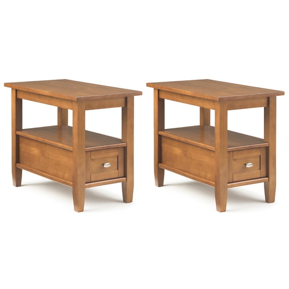 Simpli Home Warm Shaker 14 inch Solid Wood Transitional Narrow End Table in Light Golden Brown (Set of 2)