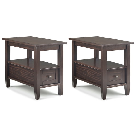 Simpli Home Warm Shaker 14 inch Solid Wood Transitional Narrow End Table in Tobacco Brown (Set of 2)