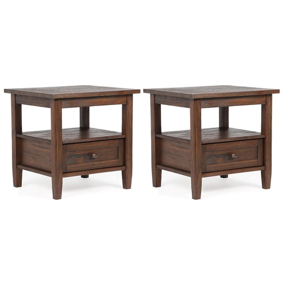 Warm Shaker 20 inch Solid Wood Transitional End Table in Distressed Charcoal Brown (Set of 2)