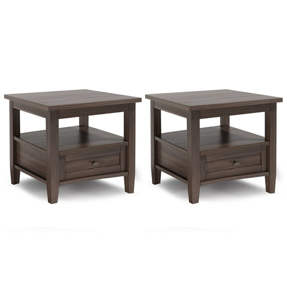Warm Shaker 20 inch Solid Wood Transitional End Table in Warm Walnut Brown (Set of 2)