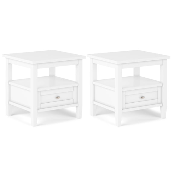Simpli Home Warm Shaker 20 inch Solid Wood Transitional End Table in White (Set of 2)