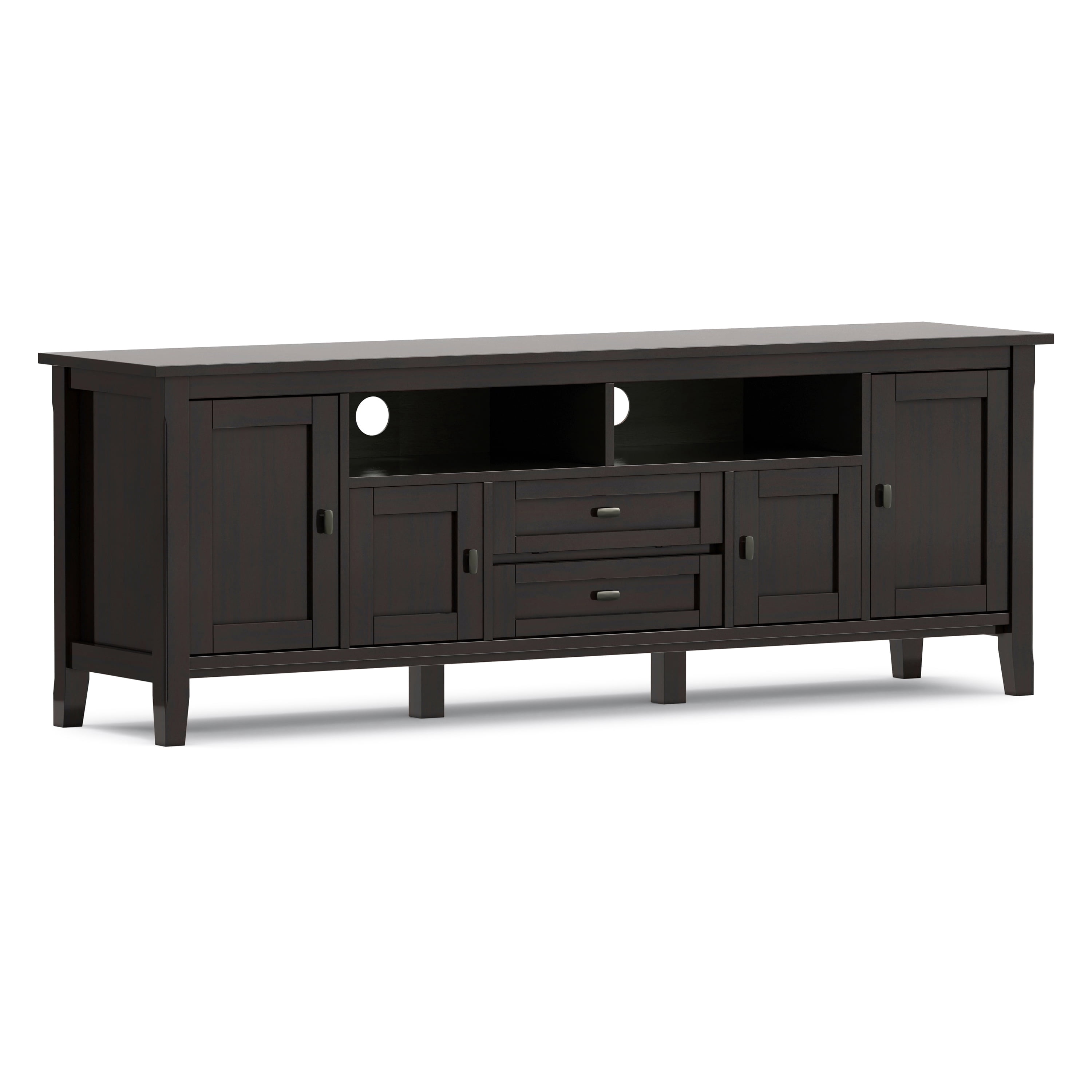 Simpli Home Warm Shaker 72 inch Wide Solid Wood TV Stand in Hickory Brown For TVs up to 80 inches