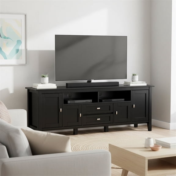 Simpli Home Warm Shaker 72 inch Wide Solid Wood TV Stand, Deep Black