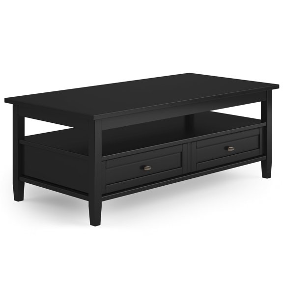 Warm Shaker Solid Wood 48 inch Wide Transitional Coffee Table in Black