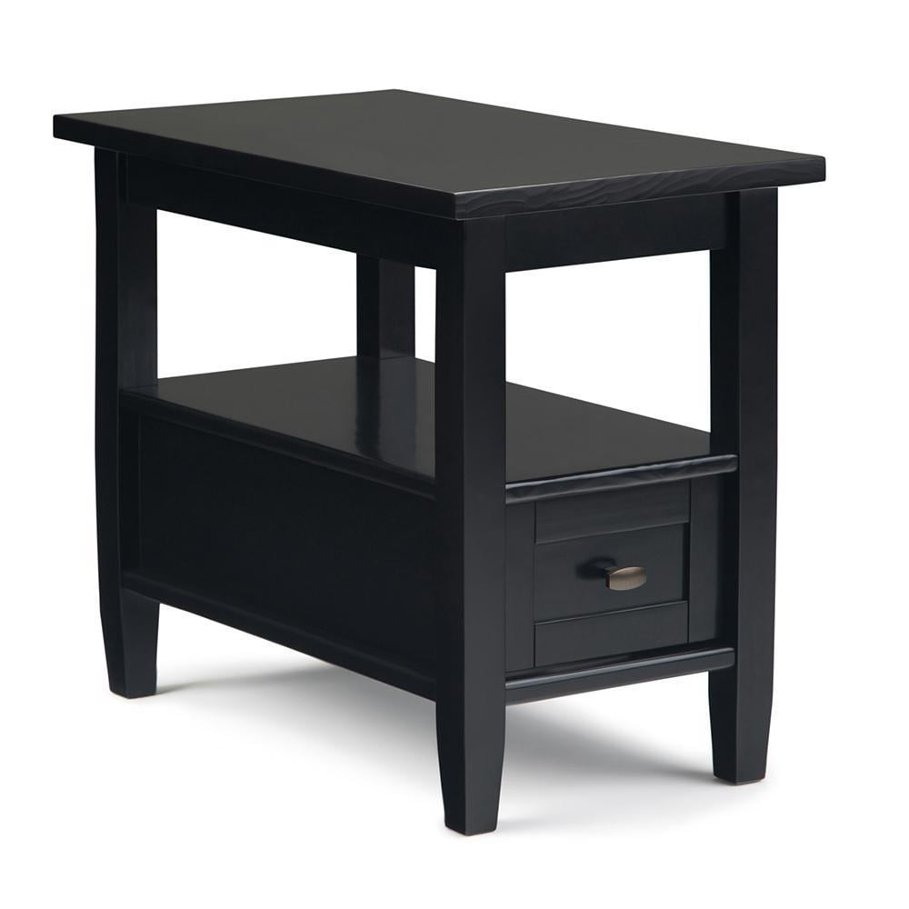 Distressed Charcoal Brown Solid Wood Narrow Side Table with Storage