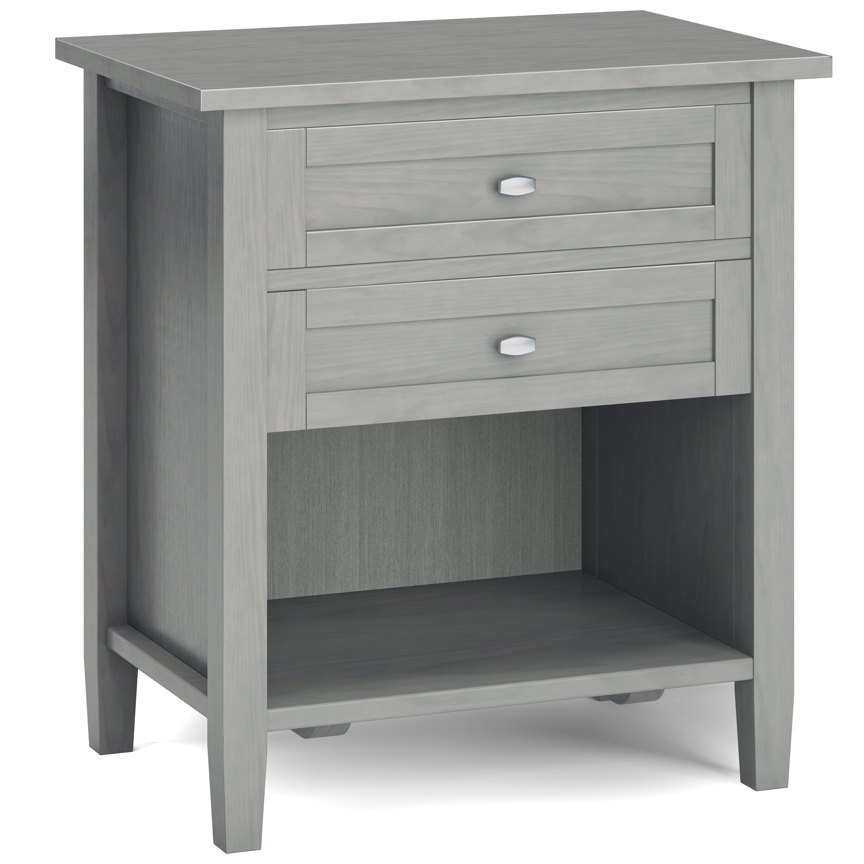 Fog Grey Solid Wood 2-Drawer Nightstand with Open Shelf