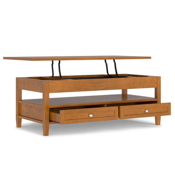 Simpli Home Warm Shaker 48 inch Wide Solid Wood Transitional Lift Top Coffee Table in Light Golden Brown