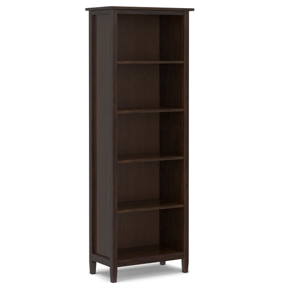 Warm Shaker 72 inch x 26 inch Solid Wood Transitional 5 Shelf Bookcase in Tobacco Brown