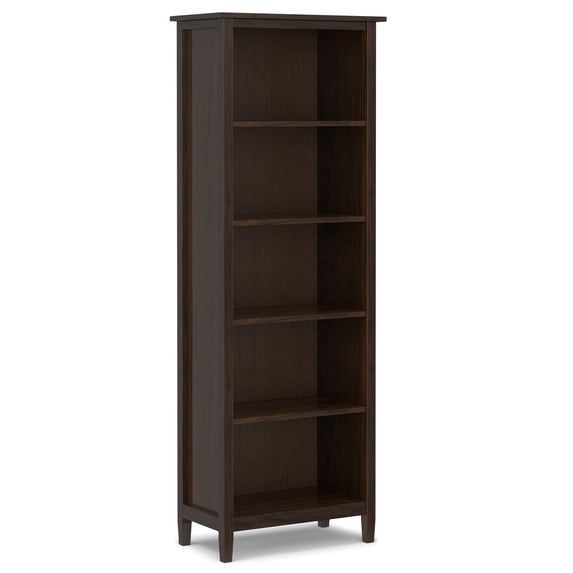 Warm Shaker 72 inch x 26 inch Solid Wood Transitional 5 Shelf Bookcase in Tobacco Brown